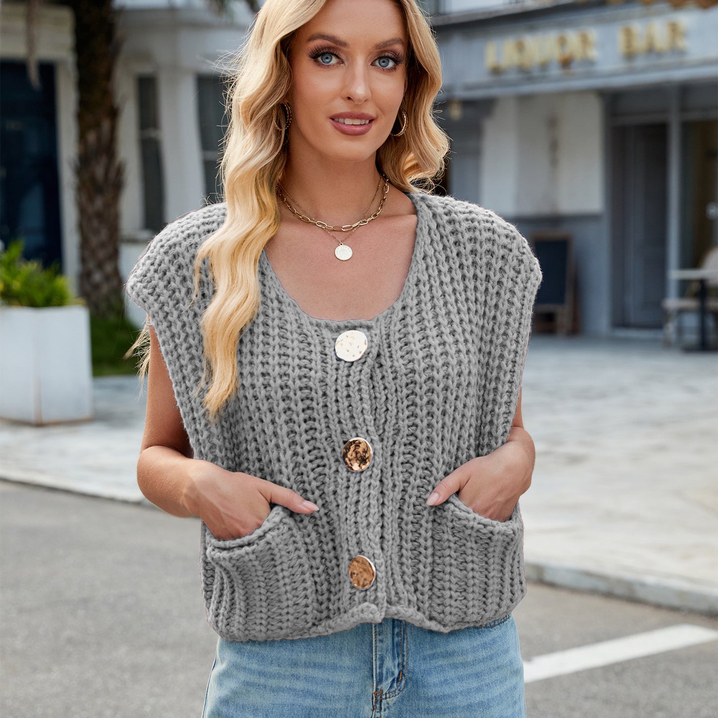 Chunky Knit Button Vest