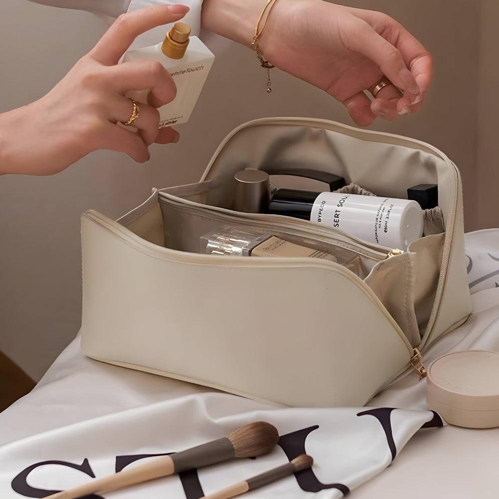 Geantă de machiaj de călătorie cu carcasă din PU și trusă cosmetică capacitate mare