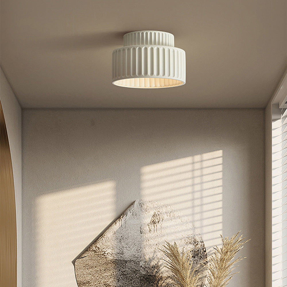 Lampada da soffitto in resina rigata E27 bianca design compatto retrò per soggiorno