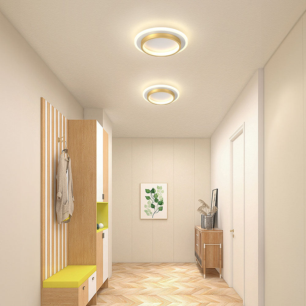 Luz de techo LED redonda con anillo halo, montaje empotrado de metal y acrílico