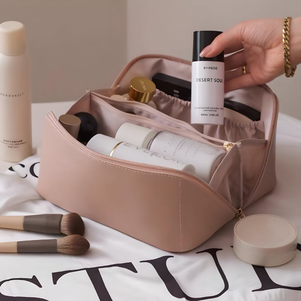 Geantă de machiaj de călătorie cu carcasă din PU și trusă cosmetică capacitate mare