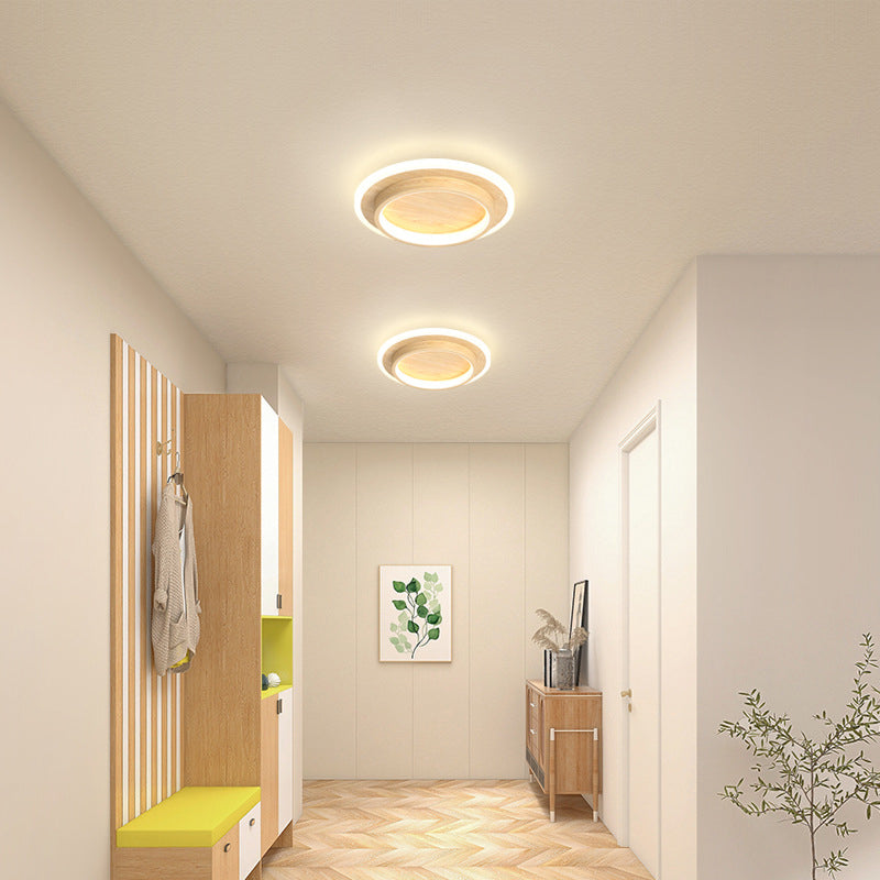 Luz de techo LED redonda con anillo halo, montaje empotrado de metal y acrílico