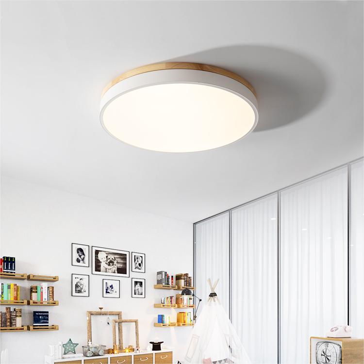 Lámpara de techo redonda de madera con LED y acrílico, regulable con luz cálida, estilo escandinavo