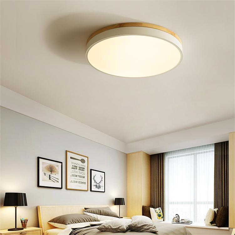 Lámpara de techo redonda de madera con LED y acrílico, regulable con luz cálida, estilo escandinavo