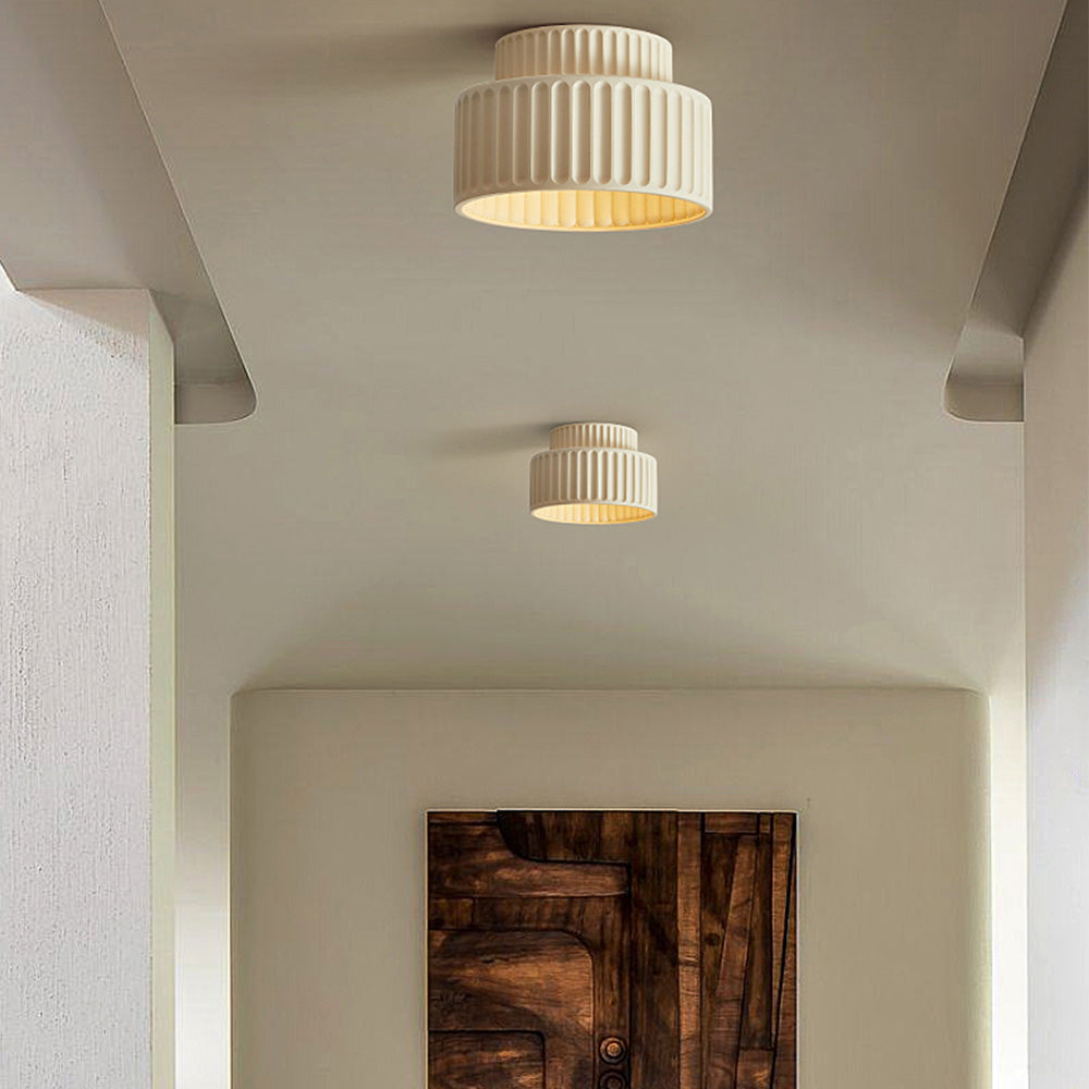 Lampada da soffitto in resina rigata E27 bianca design compatto retrò per soggiorno