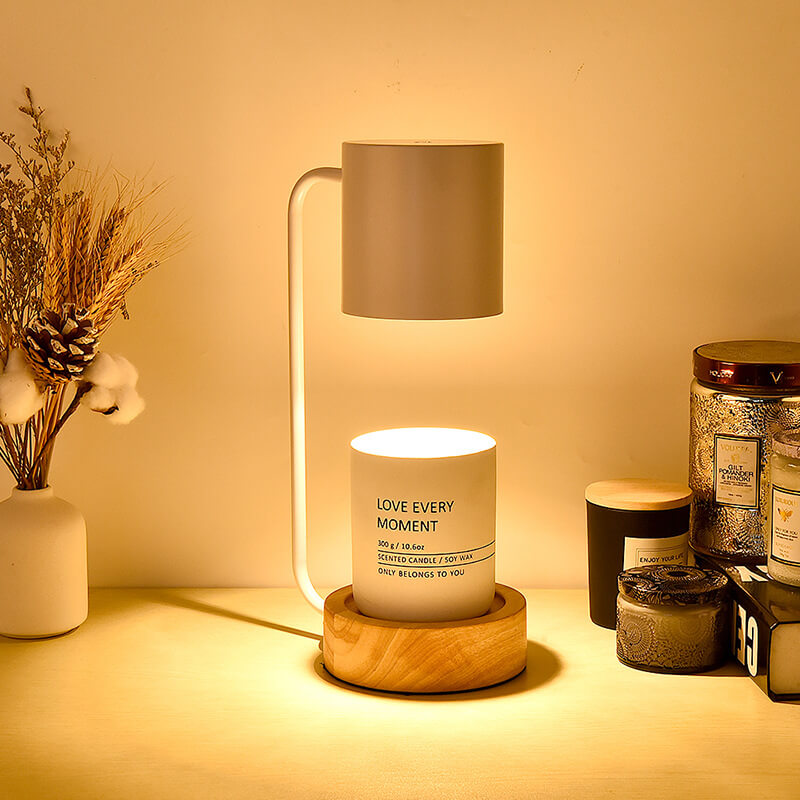 Japanese Minimalist Wax Melter Lamp With Wooden Base And Dimmable Light