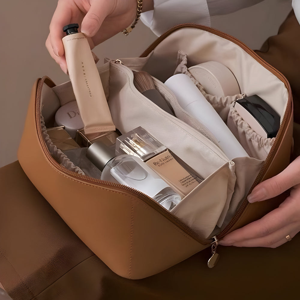 Geantă de machiaj de călătorie cu carcasă din PU și trusă cosmetică capacitate mare