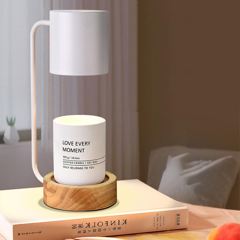 Japanese Minimalist Wax Melter Lamp With Wooden Base And Dimmable Light