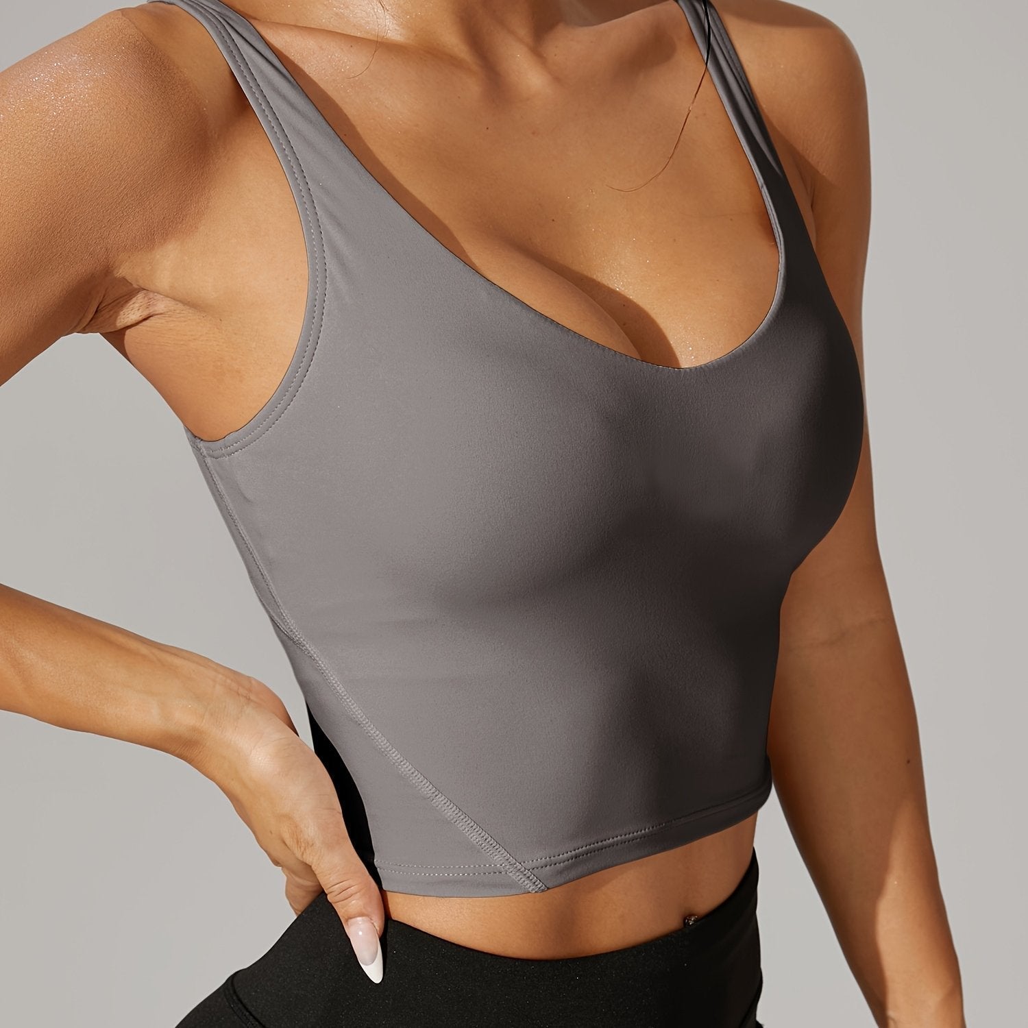 Stretchy V-Neck Backless Crop Tank Top For Athletic Wear