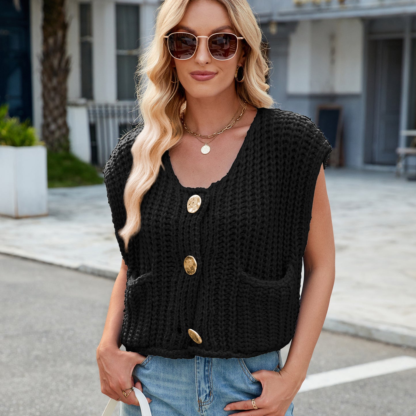 Chunky Knit Button Vest