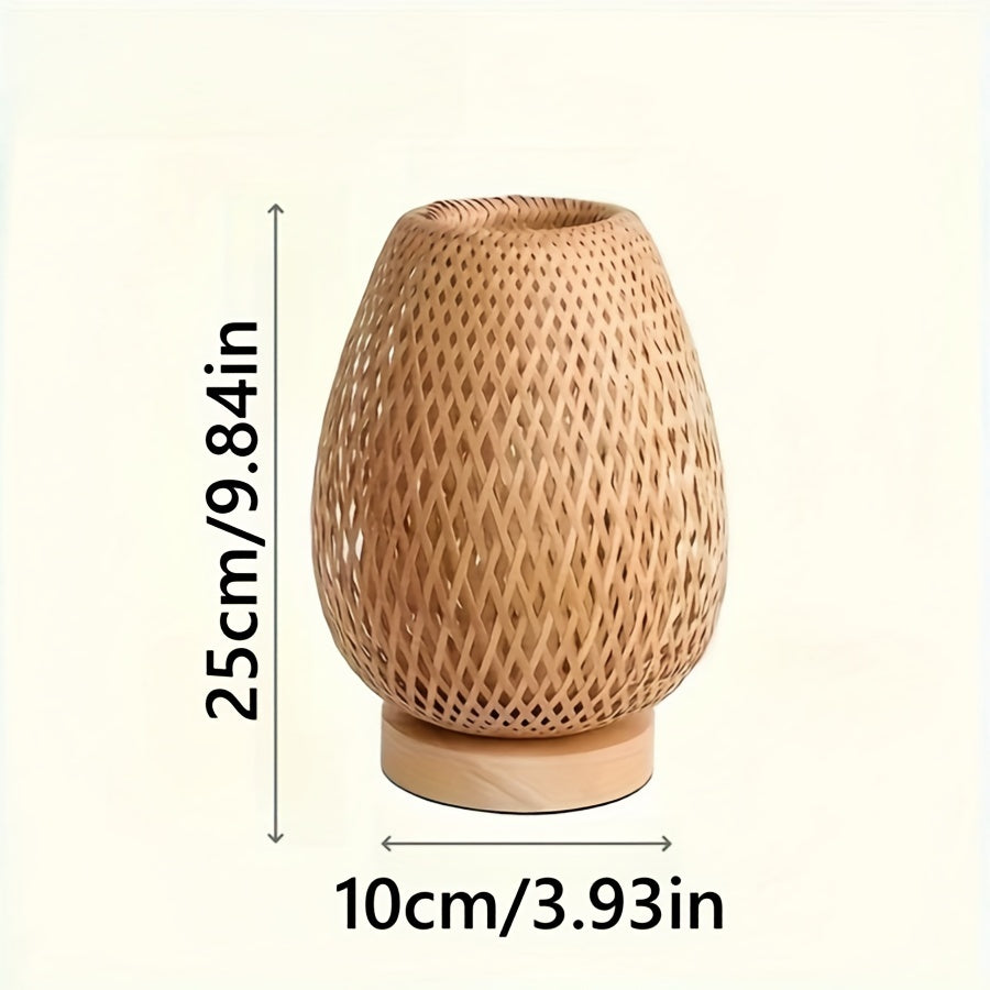 Candeeiro de Mesa de Cabeceira em Bambu Trançado com Luz USB Regulável