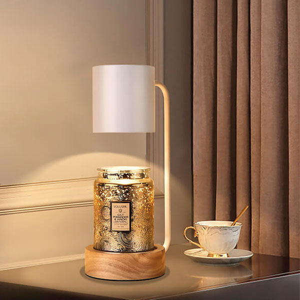 Japonská minimalistická stolní lampa s dřevěnou a kovovou konstrukcí