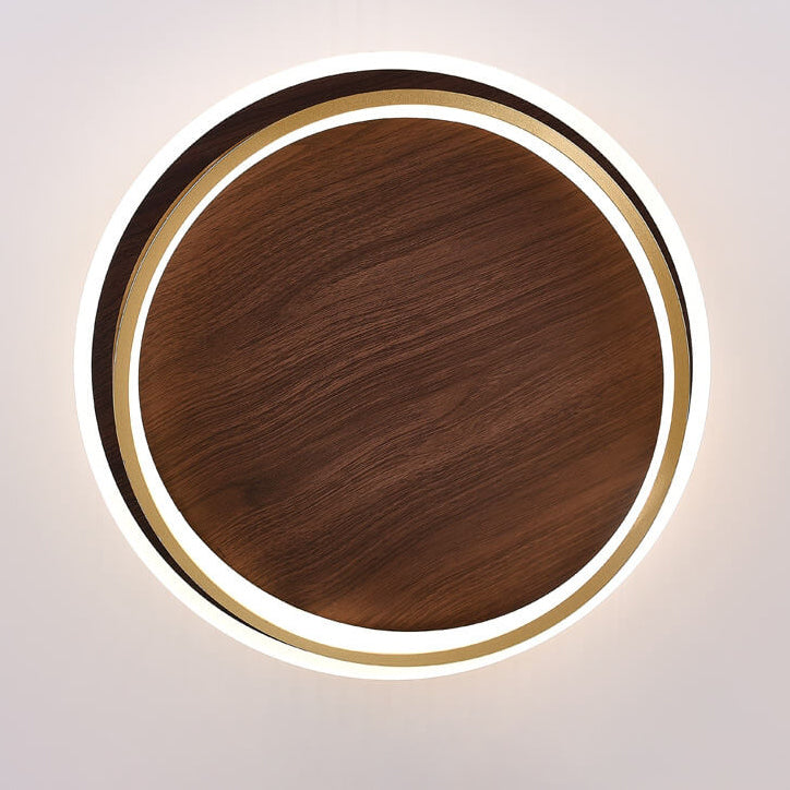 Plafonnier LED avec design rond en noyer et or