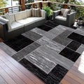 Coastal Outdoor Rug With Grid Pattern In Black And Grey
