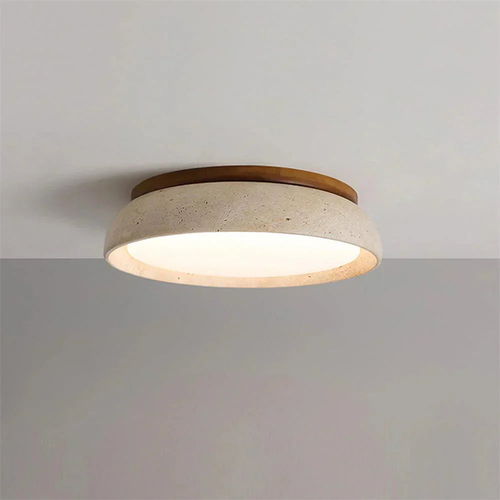 Beige Travertine Ceiling Lamp Sculpture, Natural Stone, Scandinavian Warm Glow, 30cm 43cm