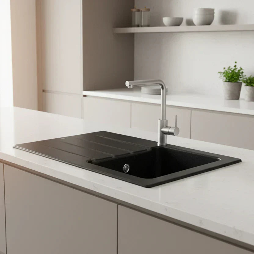 Umywalka ceramiczna FormaLine 50 w wykończeniu chromitowym, solidna i elegancka