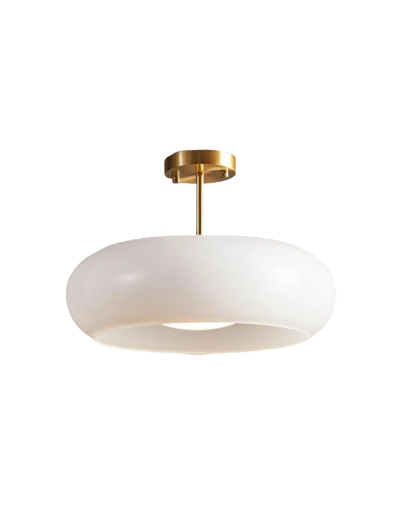Plafonnier disque en verre style Bauhaus en laiton ou finition chrome, verre orange-jaune ou blanc