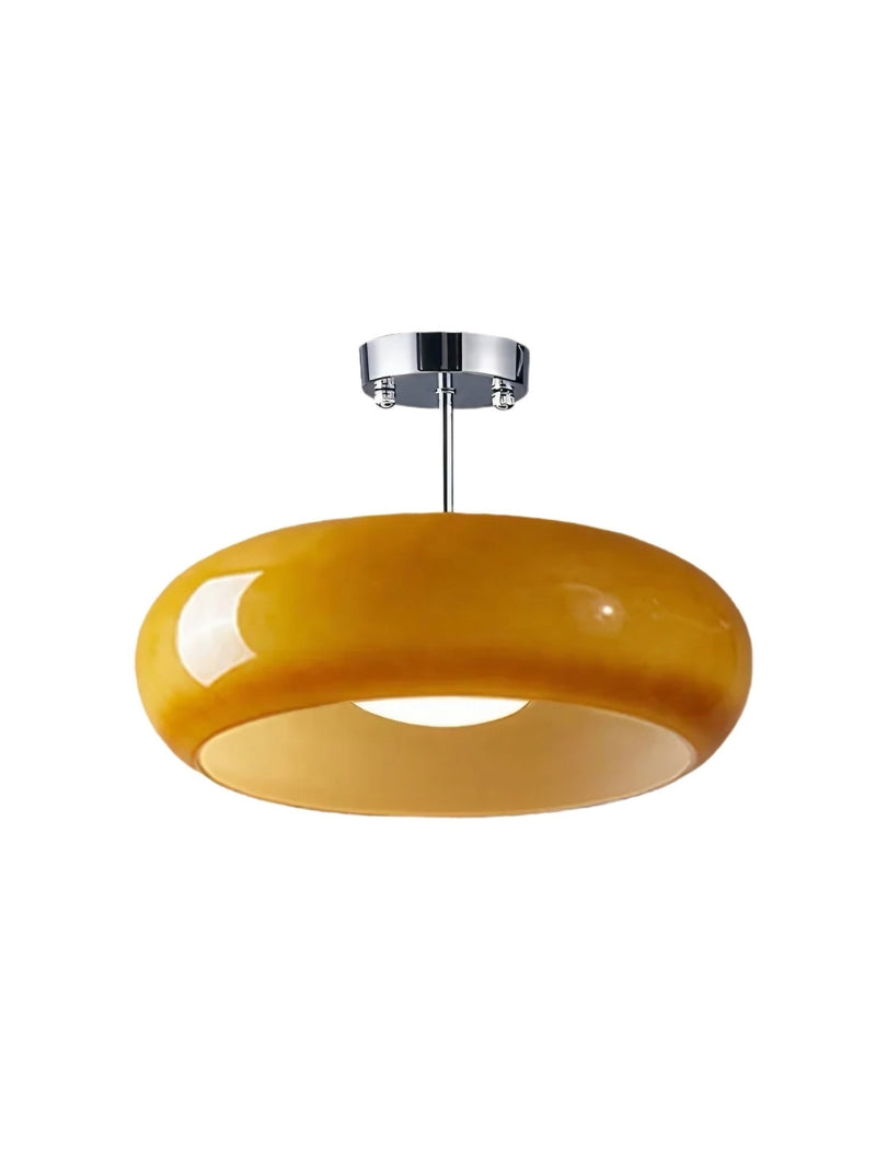 Plafonnier disque en verre style Bauhaus en laiton ou finition chrome, verre orange-jaune ou blanc