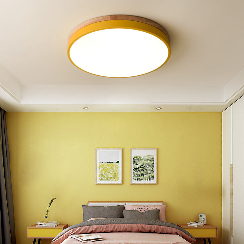 Lámpara de techo redonda de madera con LED y acrílico, regulable con luz cálida, estilo escandinavo