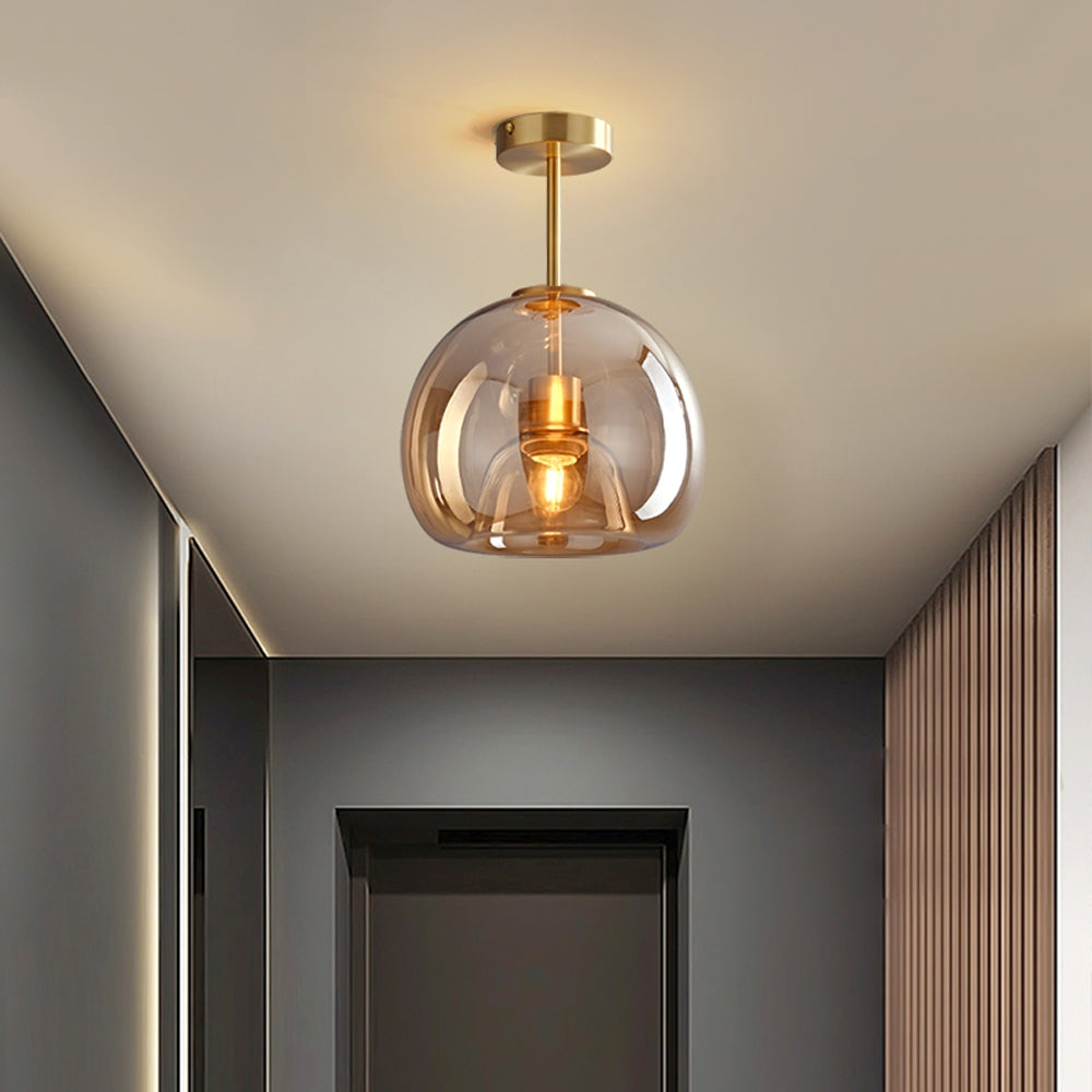Retro ravfarvet glas loftslampe med skærm i bobleglas