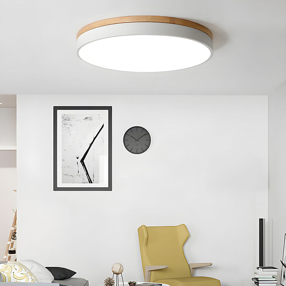 Lámpara de techo redonda de madera con LED y acrílico, regulable con luz cálida, estilo escandinavo