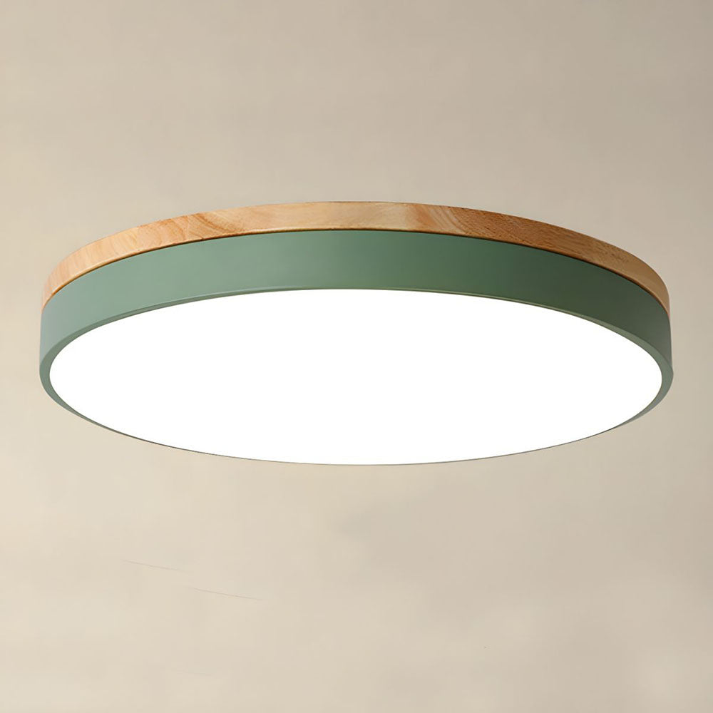 Lámpara de techo redonda de madera con LED y acrílico, regulable con luz cálida, estilo escandinavo