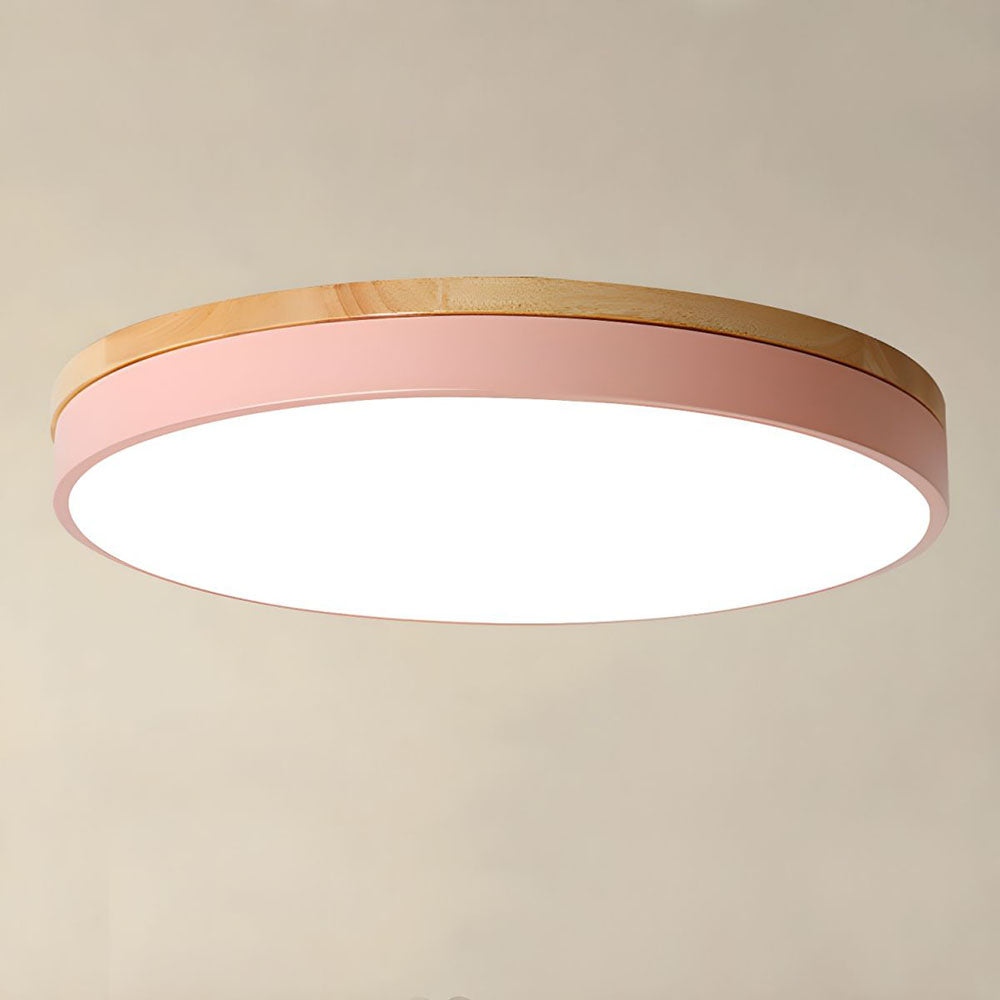 Lámpara de techo redonda de madera con LED y acrílico, regulable con luz cálida, estilo escandinavo