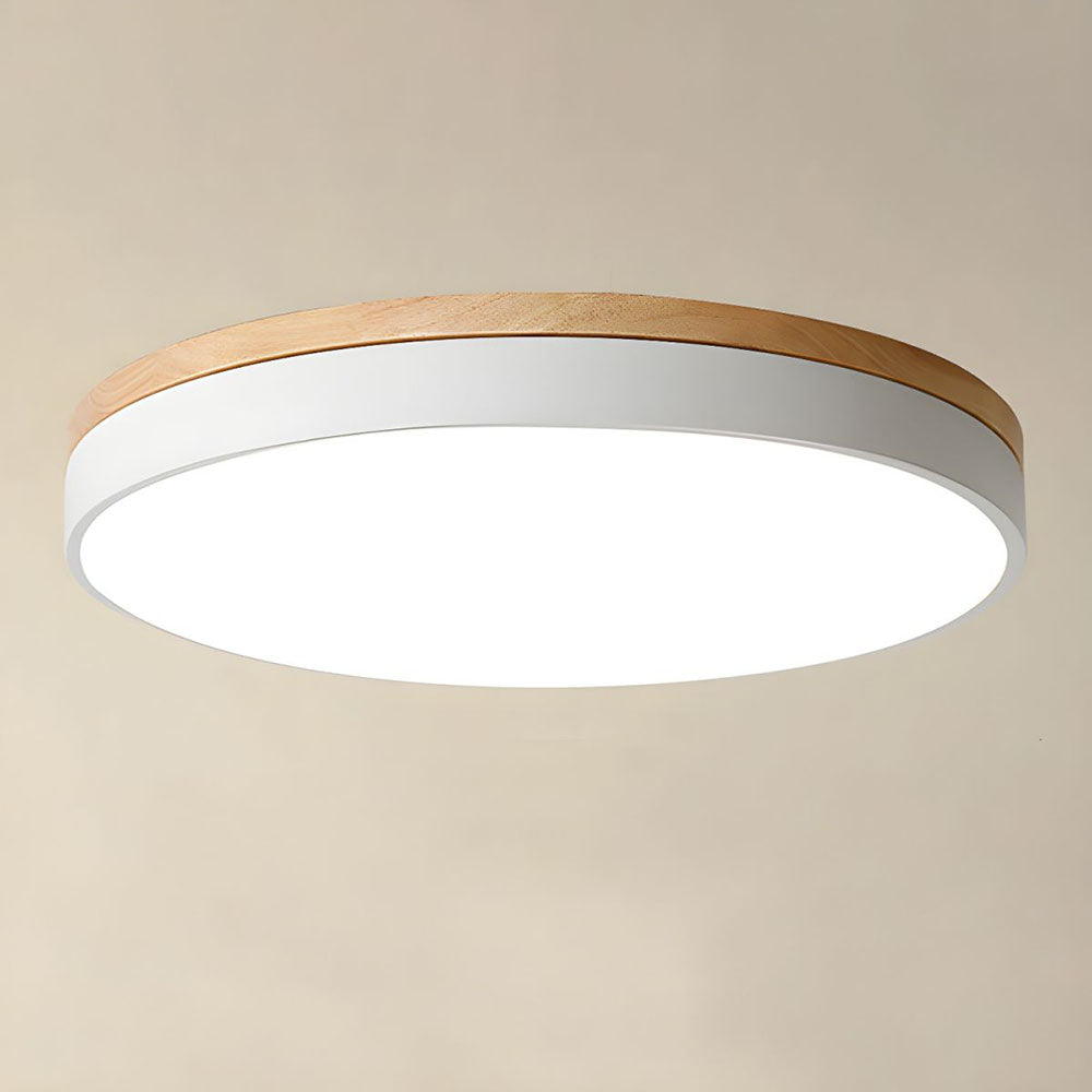 Lámpara de techo redonda de madera con LED y acrílico, regulable con luz cálida, estilo escandinavo
