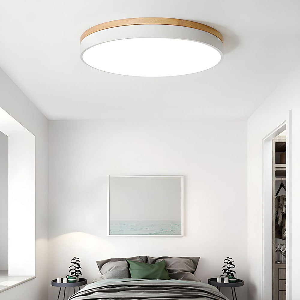 Lámpara de techo redonda de madera con LED y acrílico, regulable con luz cálida, estilo escandinavo