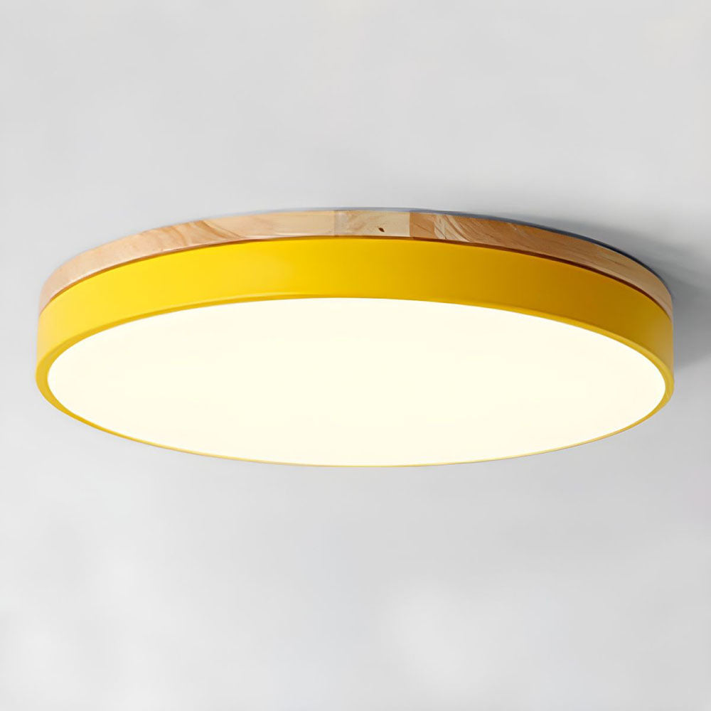 Lámpara de techo redonda de madera con LED y acrílico, regulable con luz cálida, estilo escandinavo