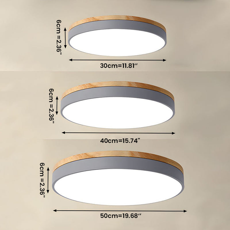 Lámpara de techo redonda de madera con LED y acrílico, regulable con luz cálida, estilo escandinavo