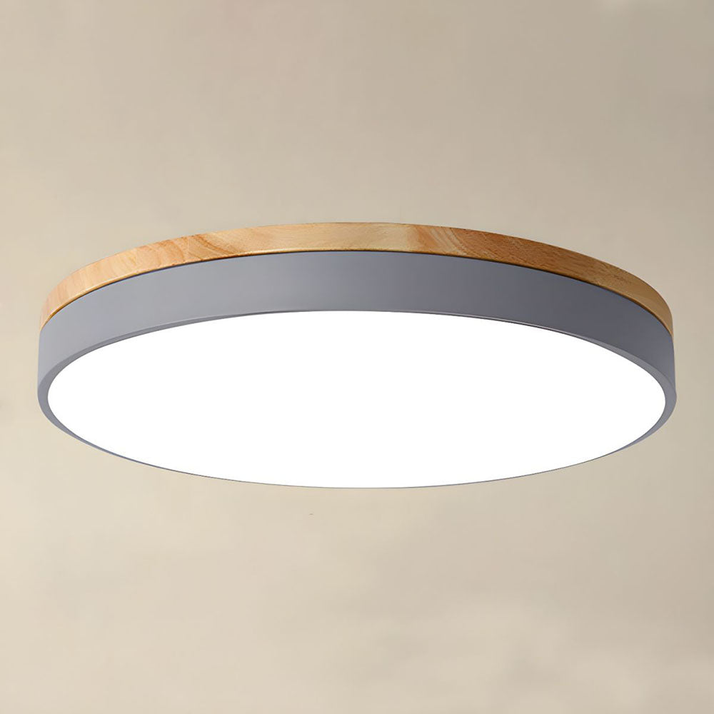 Lámpara de techo redonda de madera con LED y acrílico, regulable con luz cálida, estilo escandinavo