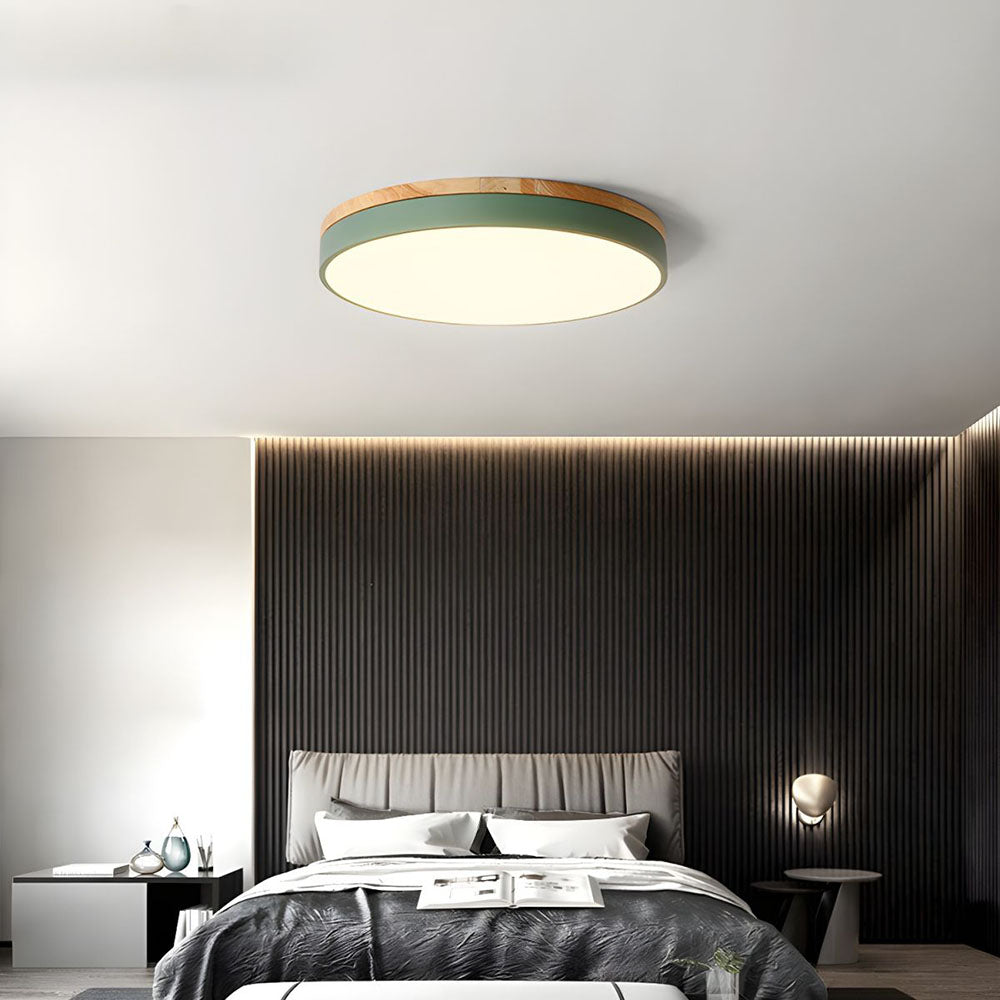 Lámpara de techo redonda de madera con LED y acrílico, regulable con luz cálida, estilo escandinavo