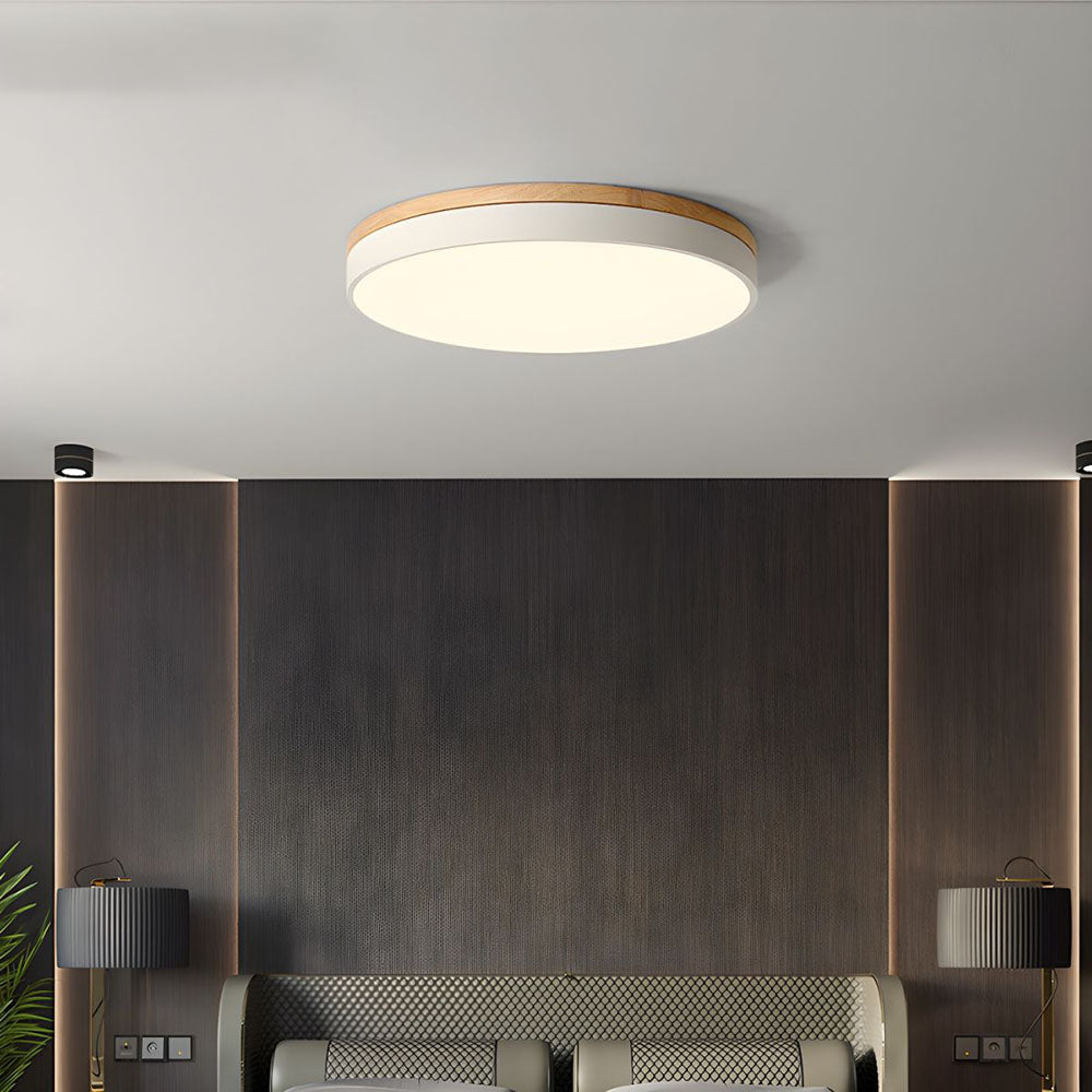 Lámpara de techo redonda de madera con LED y acrílico, regulable con luz cálida, estilo escandinavo