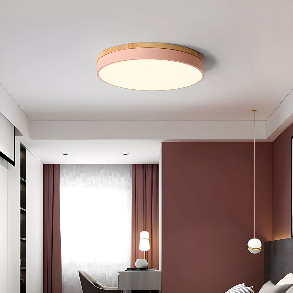 Lámpara de techo redonda de madera con LED y acrílico, regulable con luz cálida, estilo escandinavo
