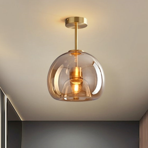 Retro ravfarvet glas loftslampe med skærm i bobleglas