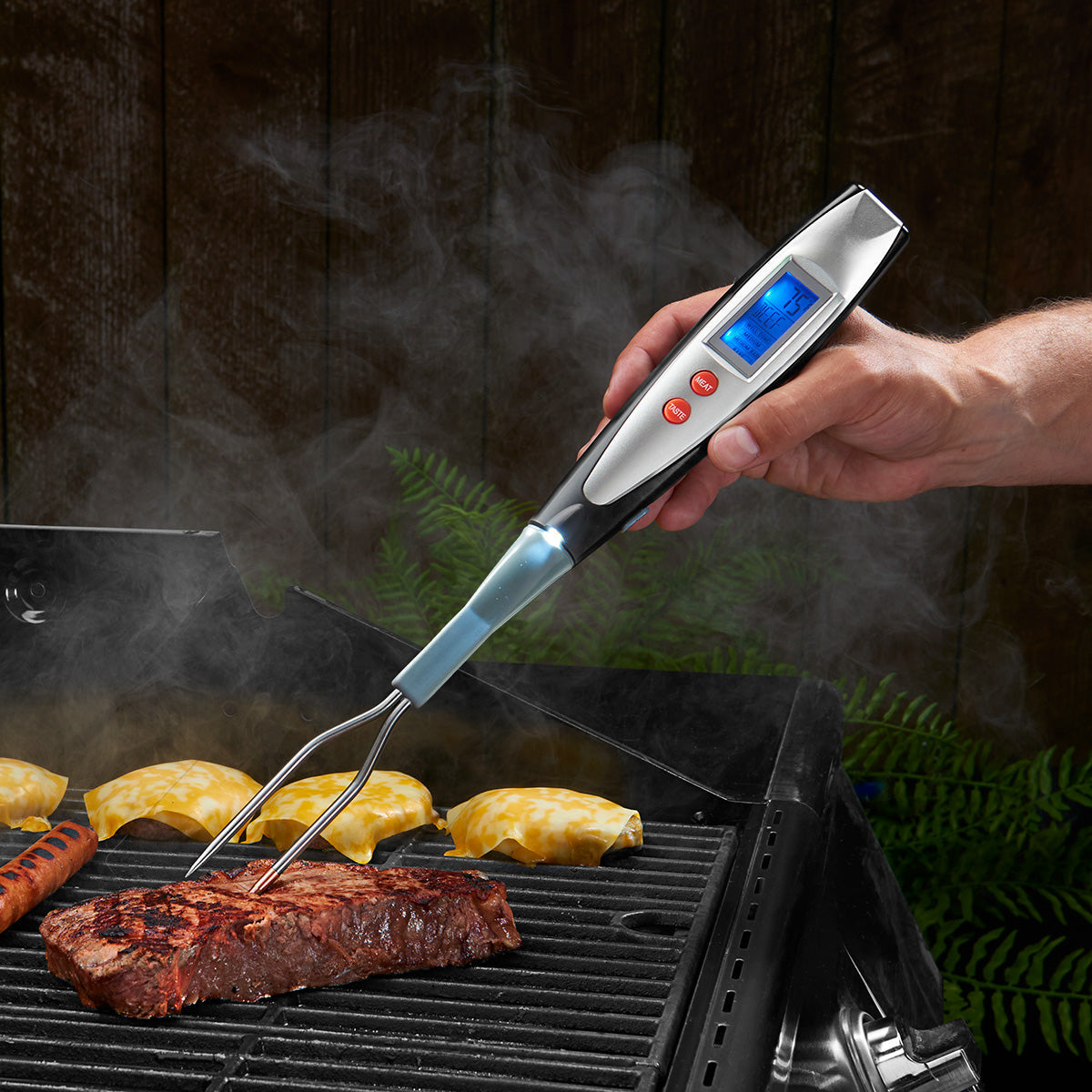 Stainless Steel BBQ Fork With Digital Thermometer And Grill Probe
