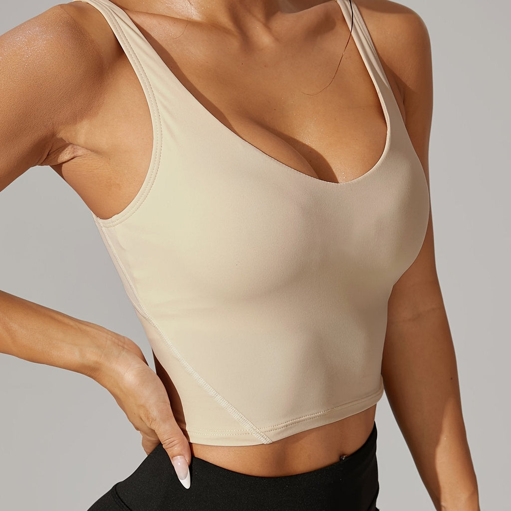 Stretchy V-Neck Backless Crop Tank Top For Athletic Wear