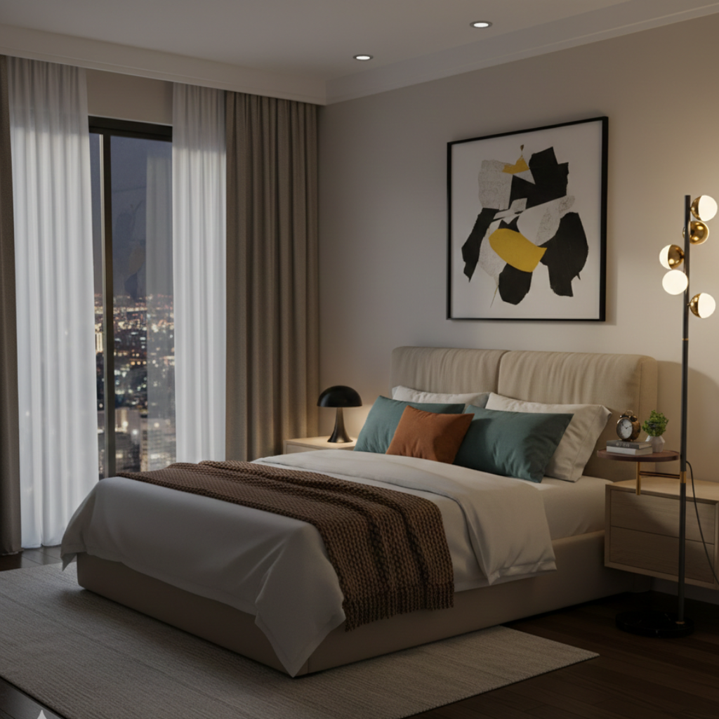 Lampadaire moderne avec table intégrée pour salon | Rosalyssa