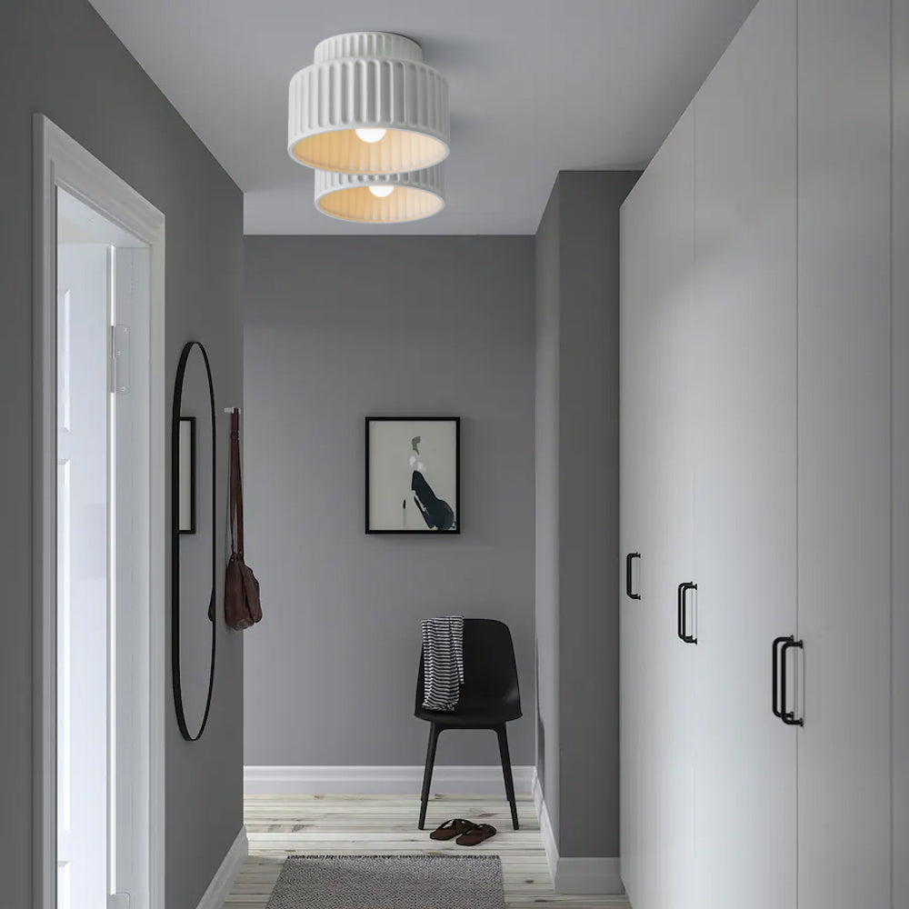 Lampada da soffitto in resina rigata E27 bianca design compatto retrò per soggiorno