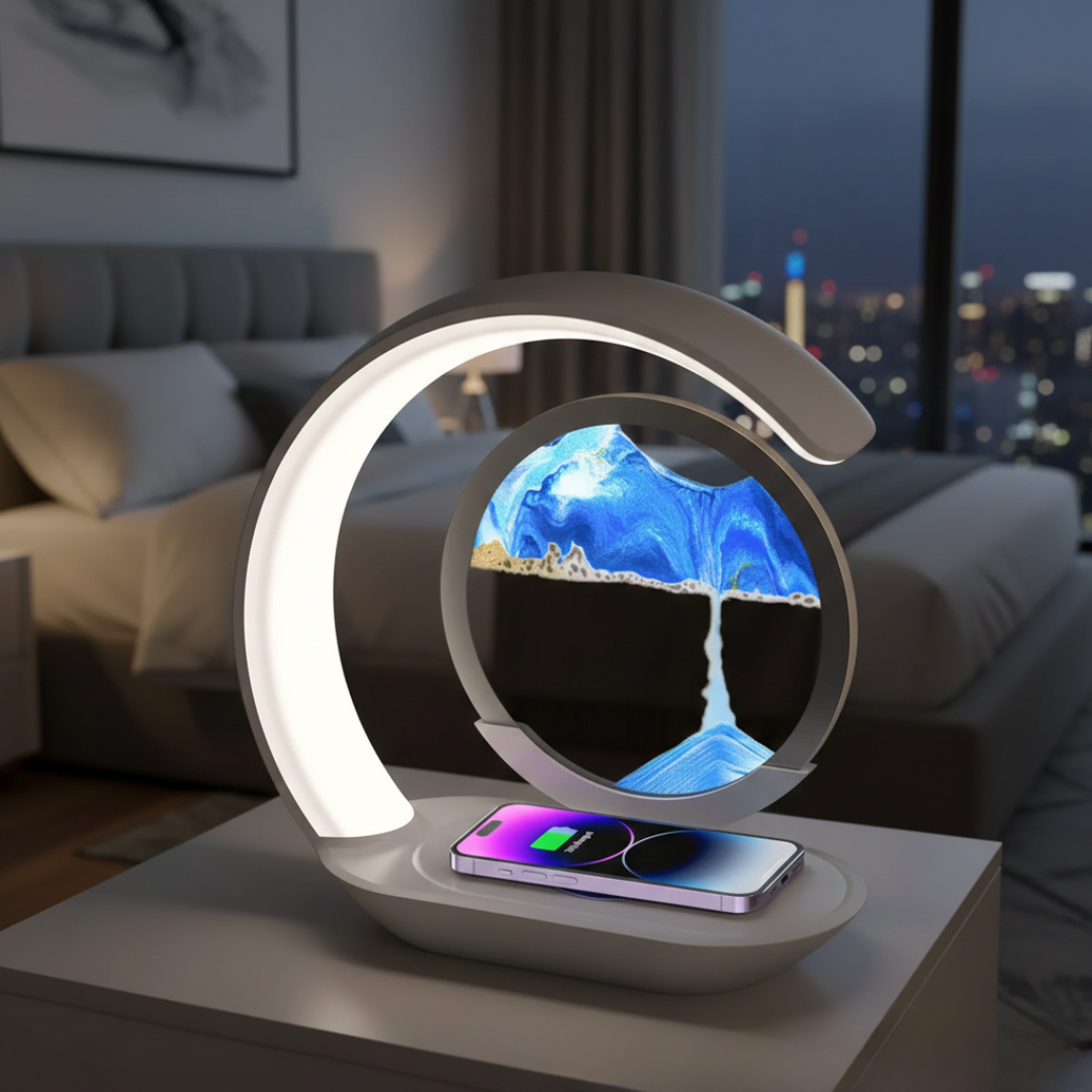 LED-timeglasbordlampe med trådløs opladning | Rosalyssa