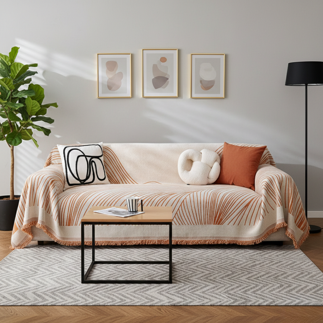 Housse de canapé jacquard réversible pour les espaces de vie quotidiens | Rosalyssa