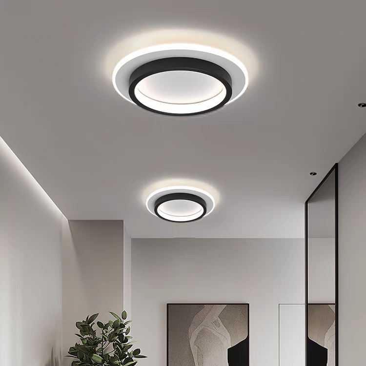 Luz de techo LED redonda con anillo halo, montaje empotrado de metal y acrílico