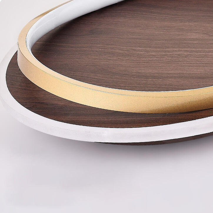 Plafonnier LED avec design rond en noyer et or