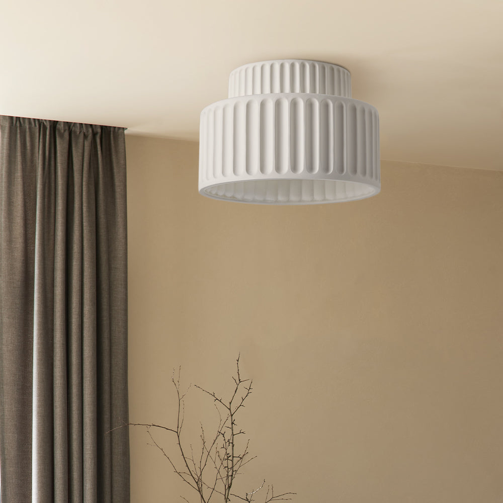 Lampada da soffitto in resina rigata E27 bianca design compatto retrò per soggiorno