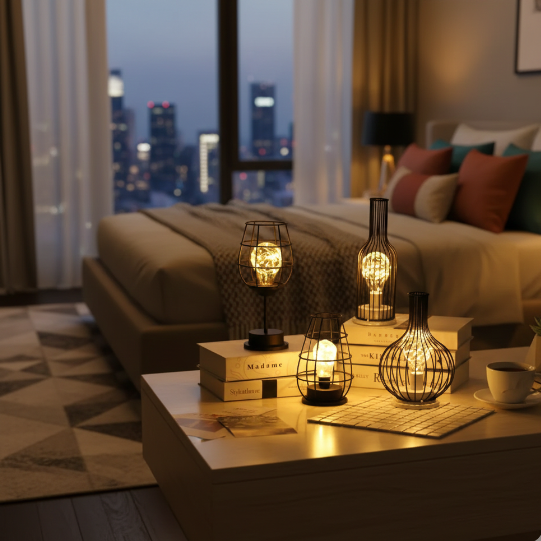 Industrial Cage Table Lamp For Indoor Living Rooms | Rosalyssa