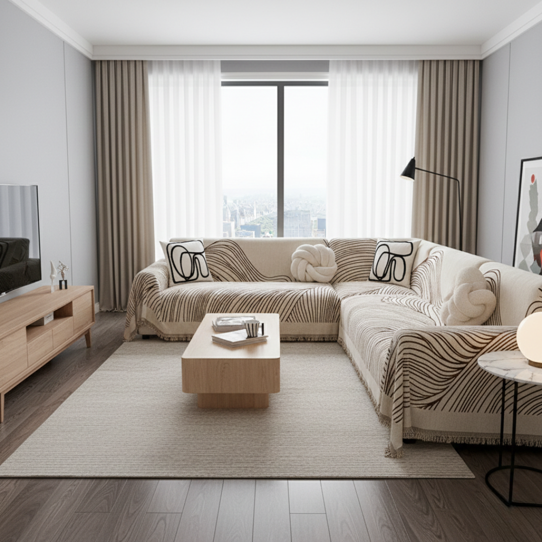 Housse de canapé jacquard réversible pour les espaces de vie quotidiens | Rosalyssa