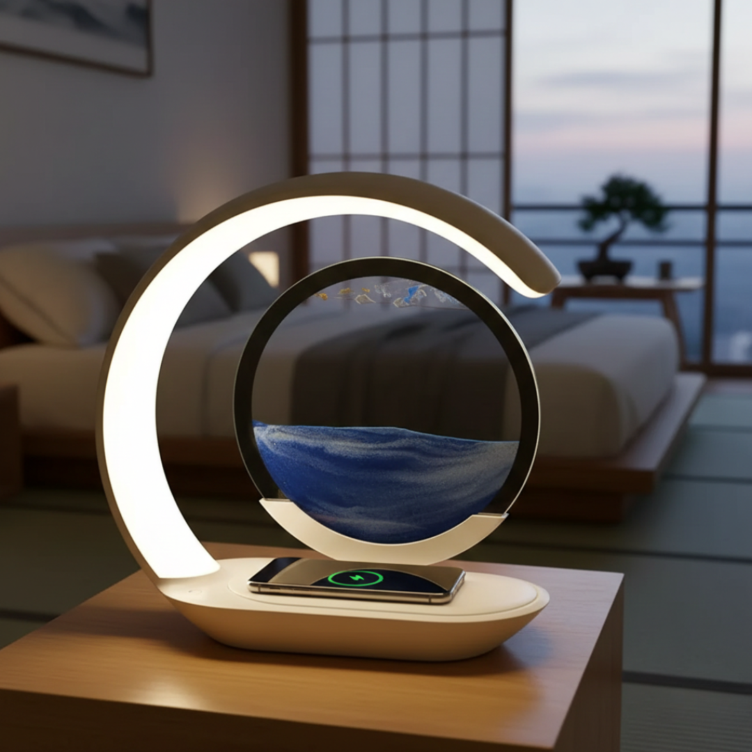 LED-timeglasbordlampe med trådløs opladning | Rosalyssa
