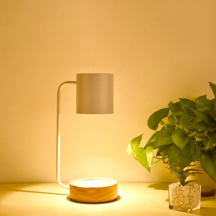 Japanese Minimalist Wax Melter Lamp With Wooden Base And Dimmable Light