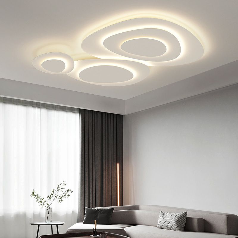 Třídílné organické LED stropní světlo v bílém kovu, stmívatelné, ideální do obývacího pokoje